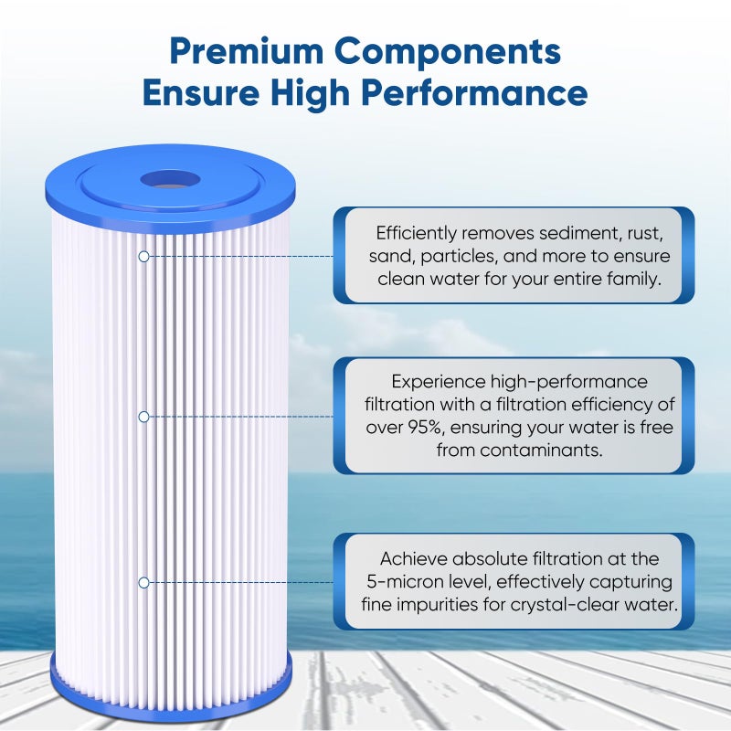 Pure Plus PUREPLUS 5 Micron 10" x 4.5" Whole House Pleated Sediment Filter for Well Water, Replacement Cartridge for GE FXHSC, Culligan R50-BBSA, Pentek R50-BB, DuPont WFHDC3001, W50PEHD, GXWH40L, 4Pack - Image 5
